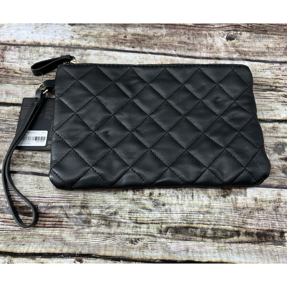 Forever 21 Black Leather Envelope Clutch Purse Wristlet Size 9" x 5.5" NEW